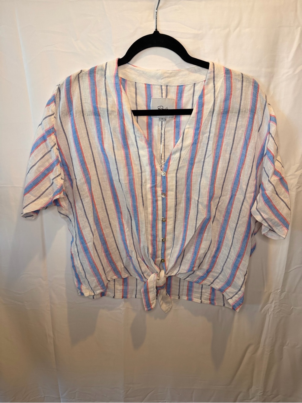 Rails Striped Tie-Front Button Down Top - White with Blue & Pink Stripes